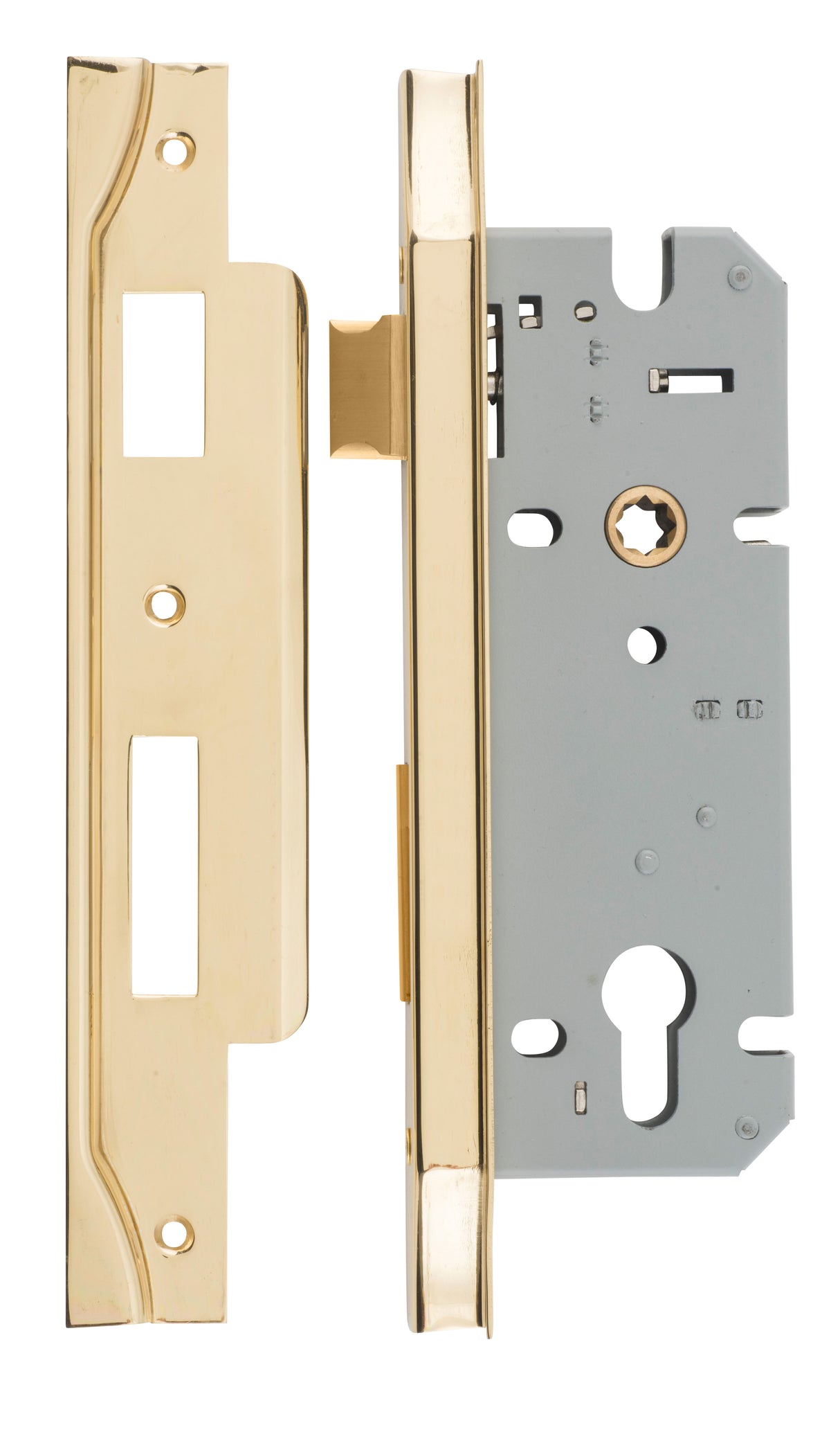 Iver Rebated 85mm Euro Mortice Lock Polished Brass, 45mm