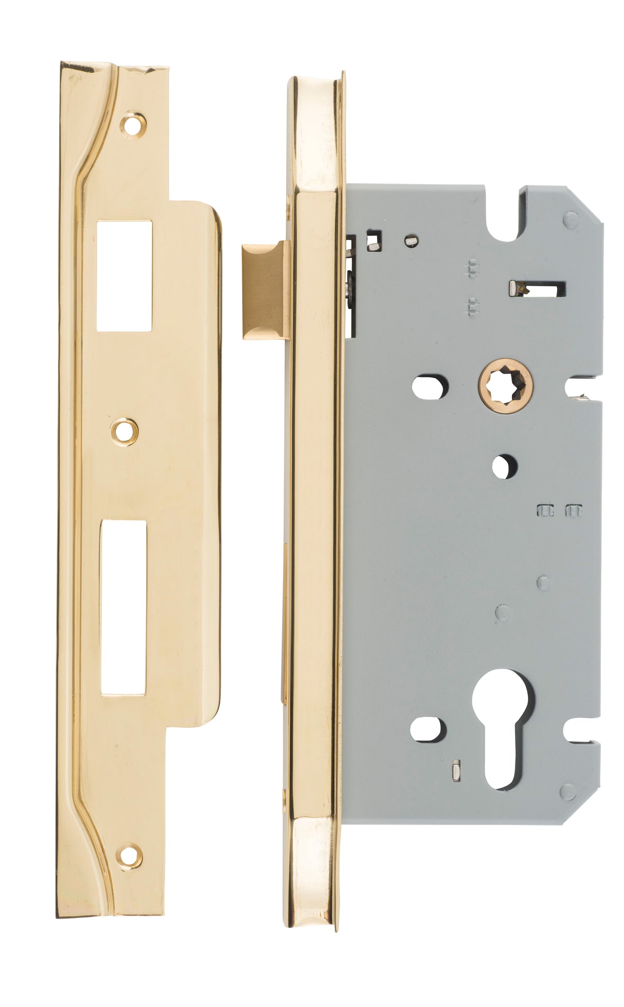 Iver Rebated 85mm Euro Mortice Lock Polished Brass, 60mm