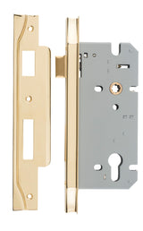 Iver Rebated 85mm Euro Mortice Lock Polished Brass, 60mm