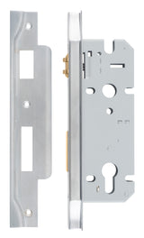 Iver Rebated 85mm Euro Roller Mortice Lock Brushed Chrome, 45mm