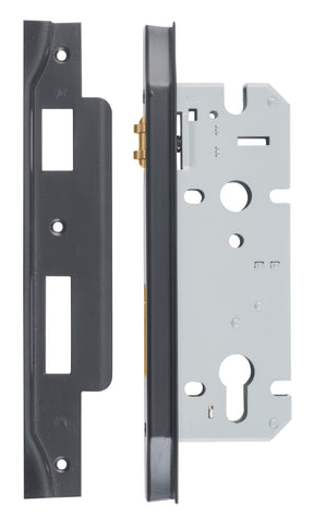 Iver Rebated 85mm Euro Roller Mortice Lock Matt Black, 45mm