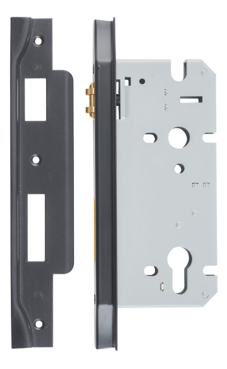 Iver Rebated 85mm Euro Roller Mortice Lock Matt Black, 60mm