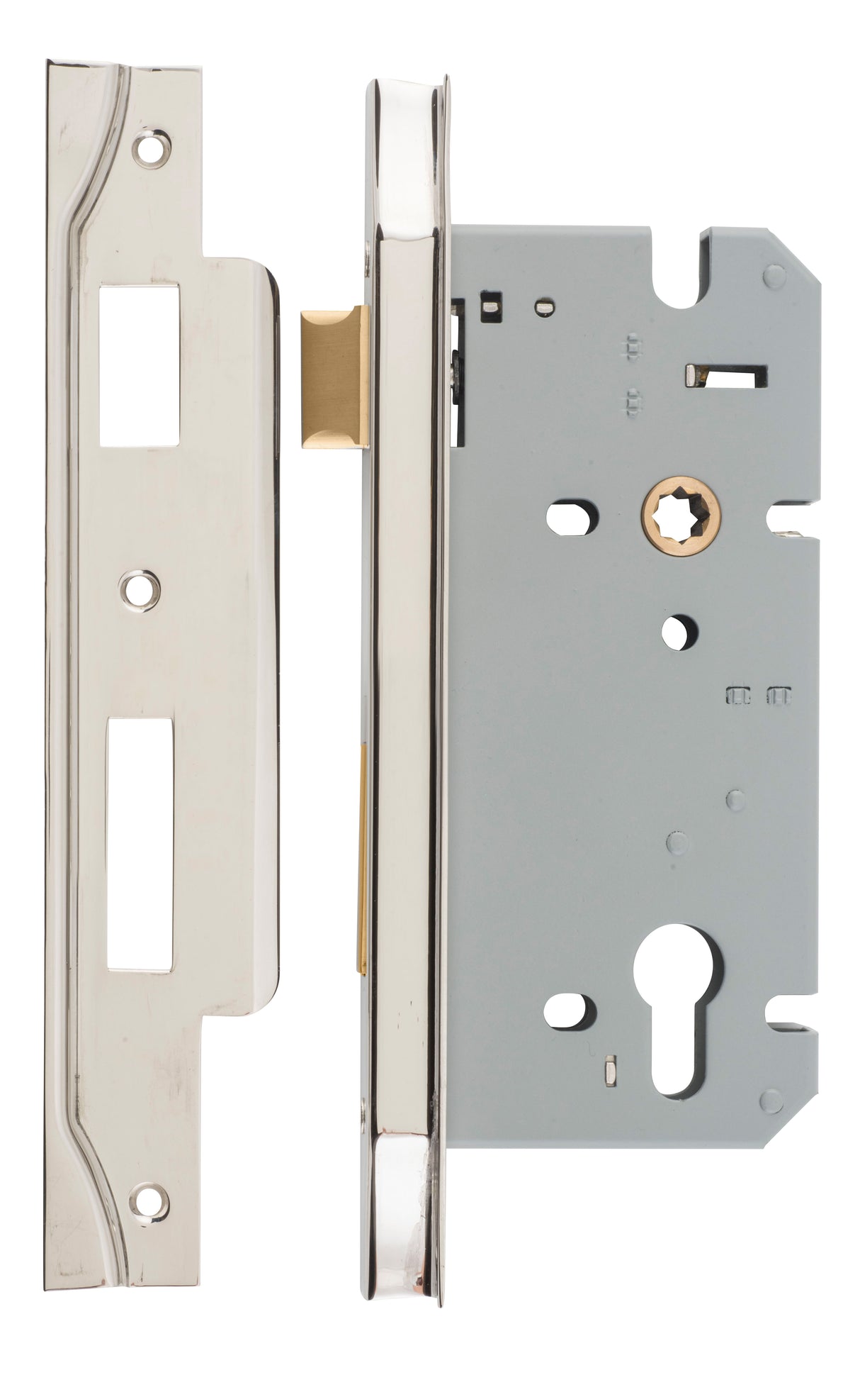 Iver Rebated 85mm Euro Mortice Lock Polished Nickel, 60mm