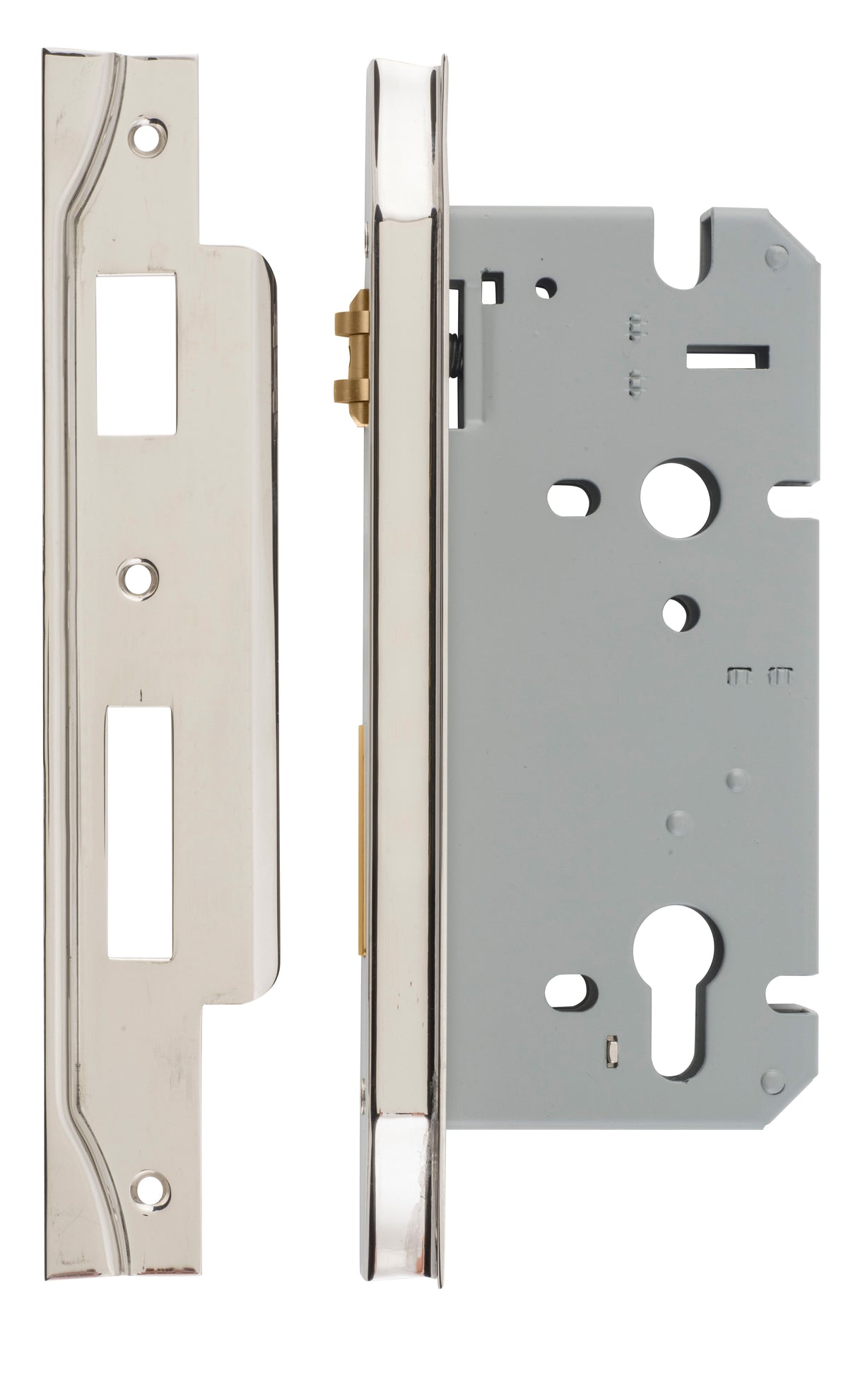 Iver Rebated 85mm Euro Roller Mortice Lock Polished Nickel, 60mm