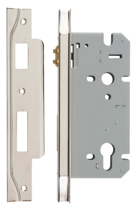 Iver Rebated 85mm Euro Roller Mortice Lock Polished Nickel, 60mm