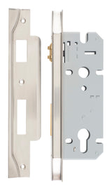 Iver Rebated 85mm Euro Roller Mortice Lock Satin Nickel, 45mm