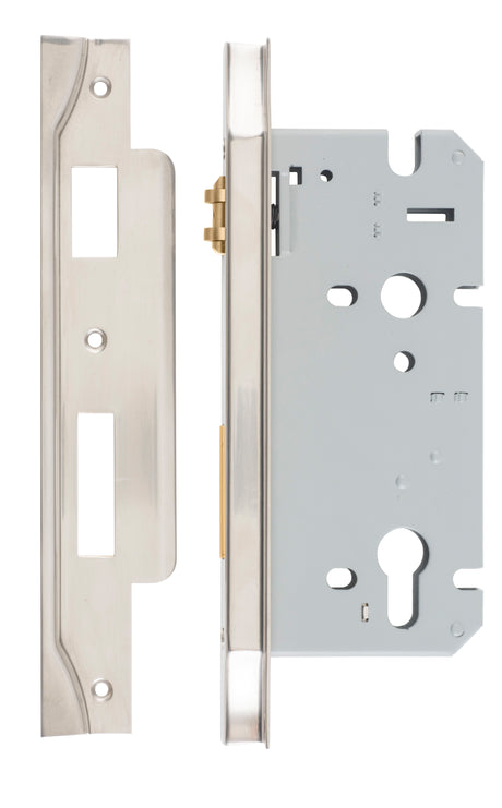 Iver Rebated 85mm Euro Roller Mortice Lock Satin Nickel, 60mm