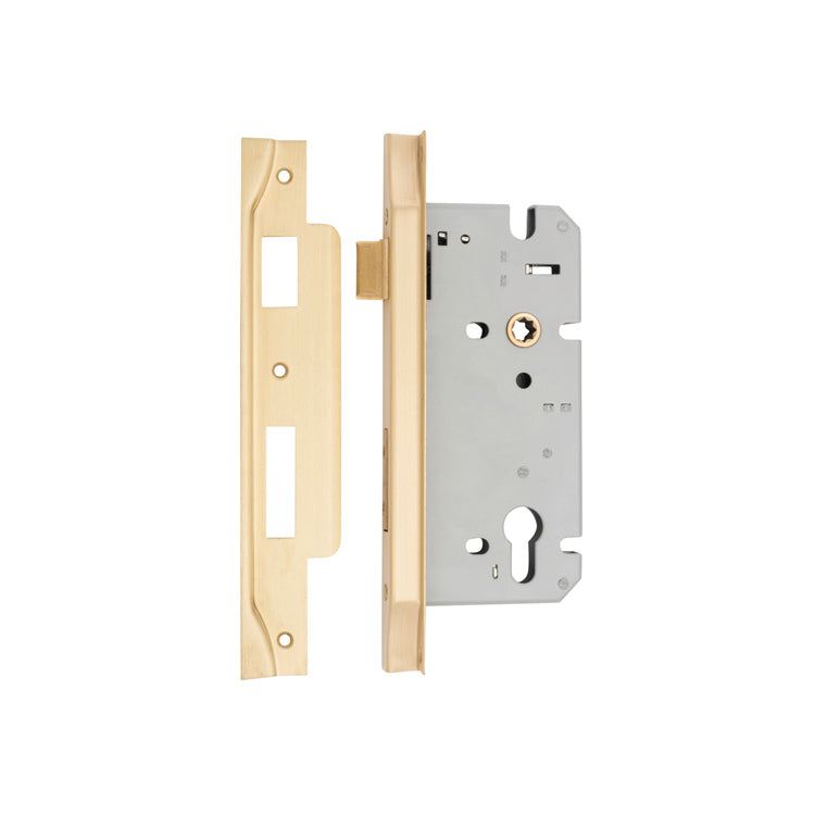 Iver Rebated 85mm Euro Mortice Lock Brushed Brass, 60mm
