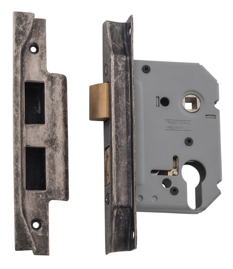 Tradco Rebated Euro Mortice Lock Rumbled Nickel 57mm