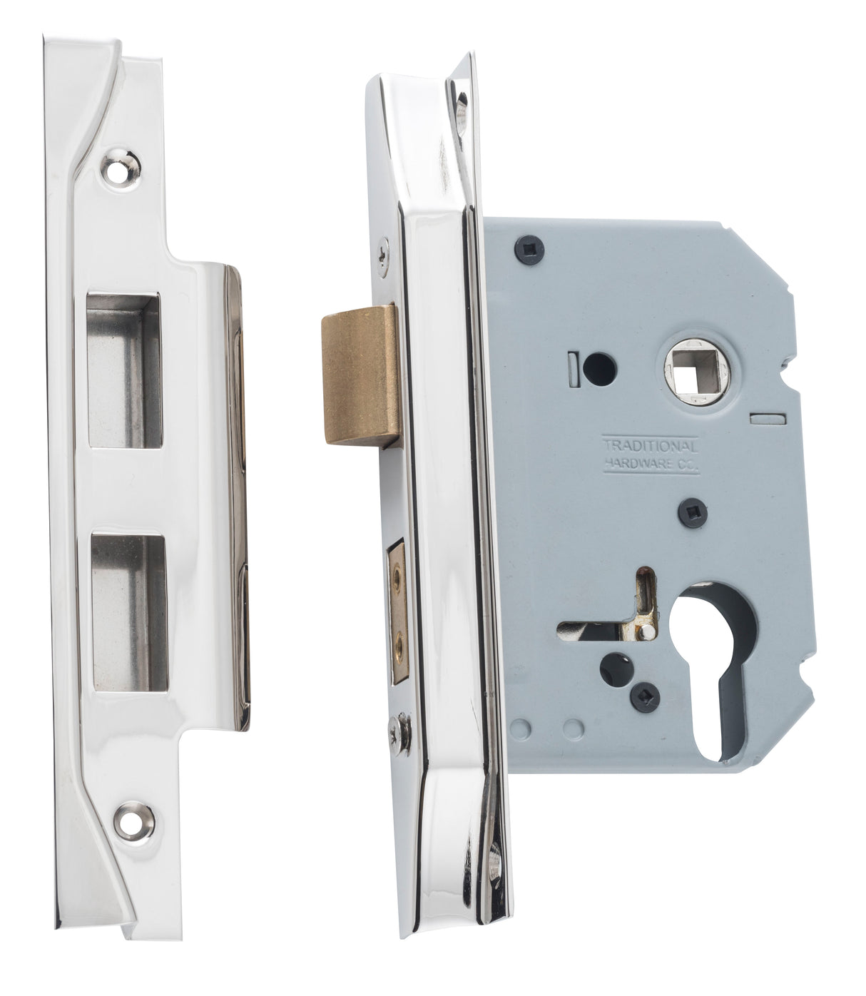 Tradco Rebated Euro Mortice Lock Polished Nickel 57mm