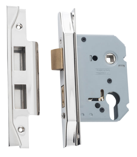 Tradco Rebated Euro Mortice Lock Polished Nickel 57mm