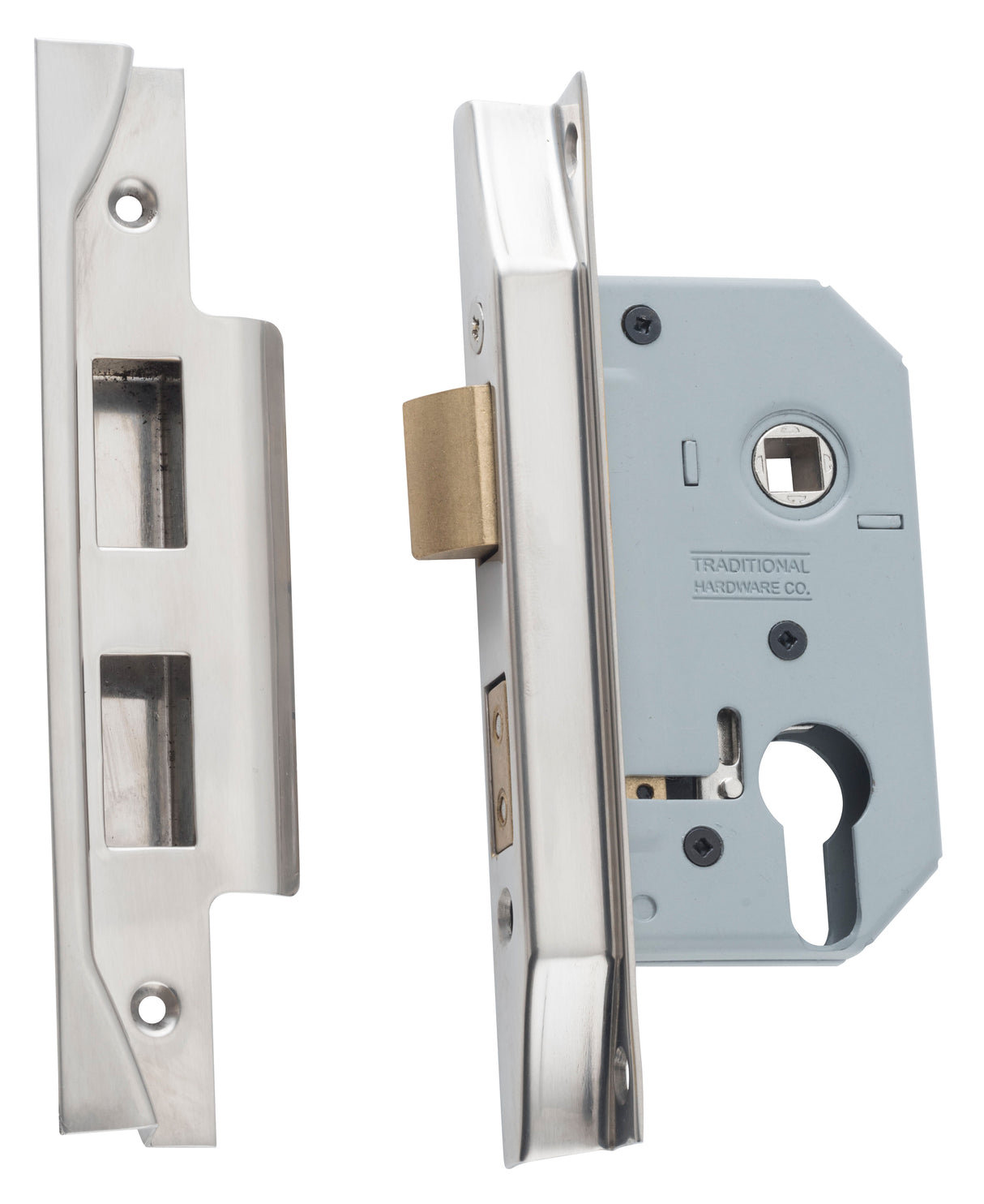 Tradco Rebated Euro Mortice Lock Satin Nickel 46mm