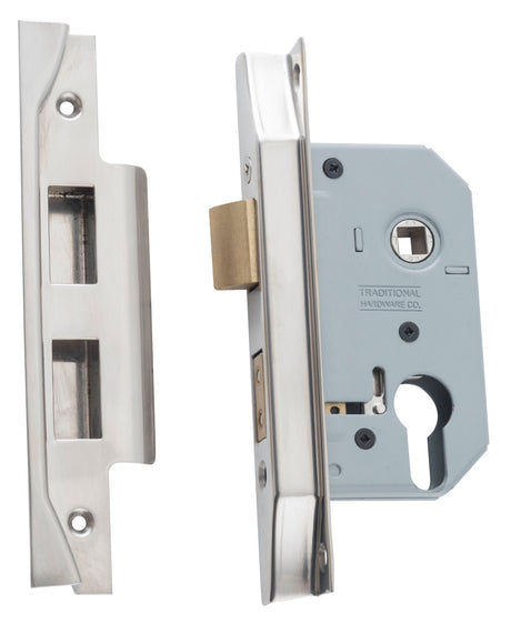 Tradco Rebated Euro Mortice Lock Satin Nickel 46mm