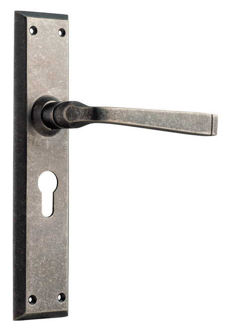 Tradco Menton Lever Long Backplate, Rumbled Nickel, Euro