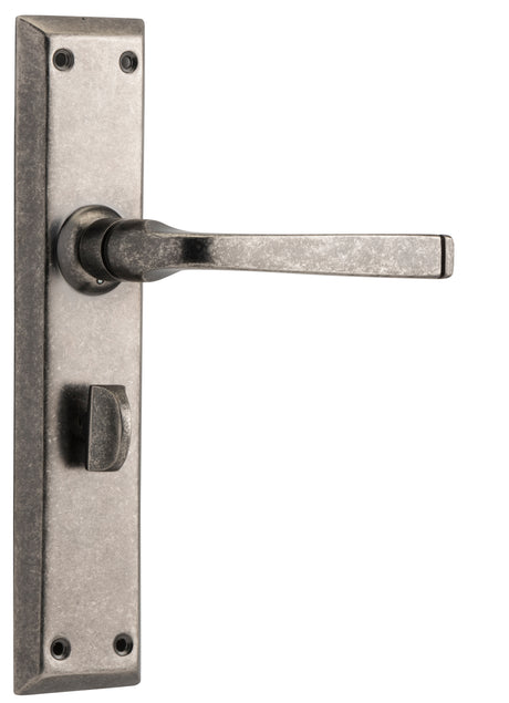 Tradco Menton Lever Long Backplate, Rumbled Nickel, Privacy