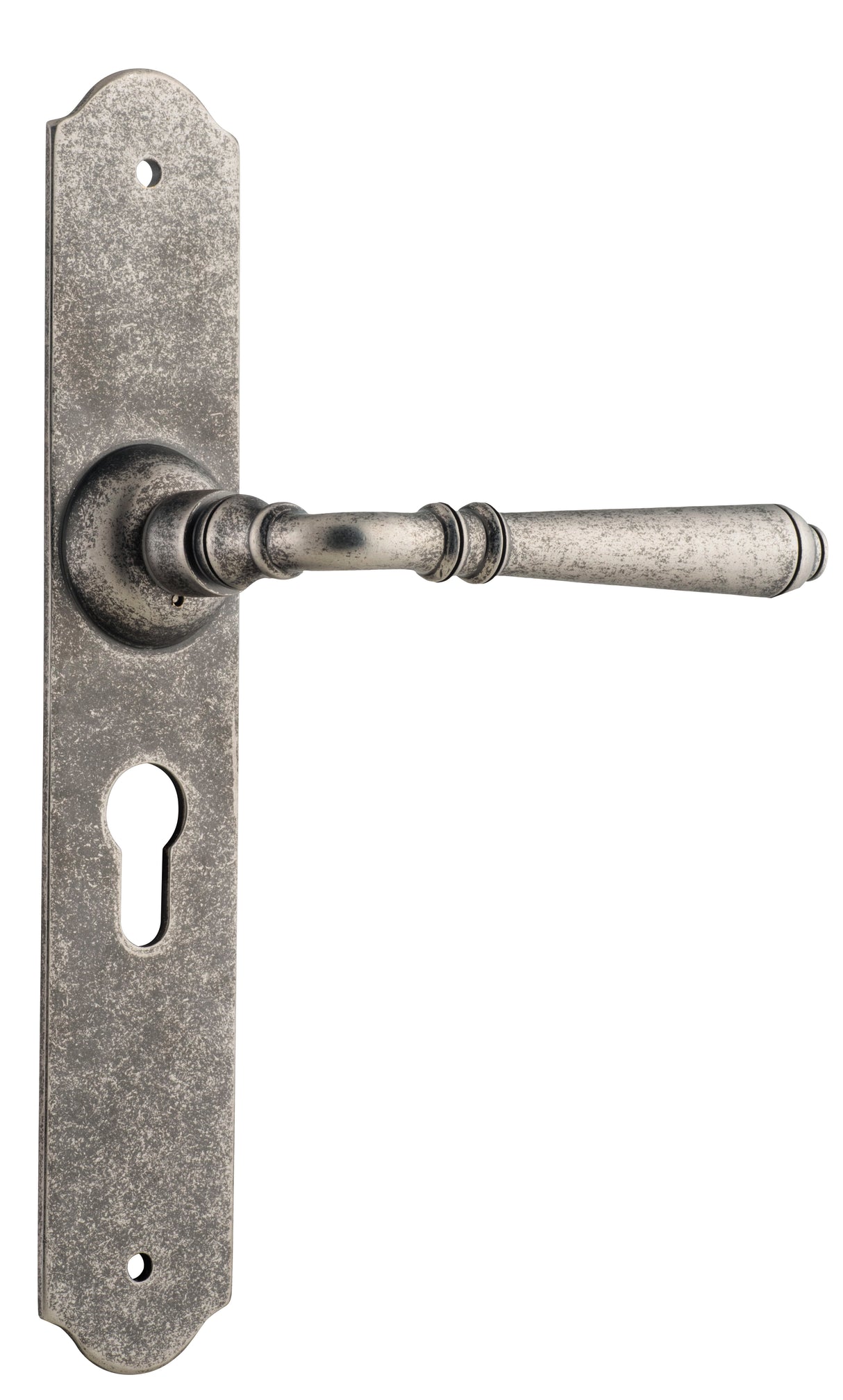 Tradco Reims Lever Long Plate, Rumbled Nickel, Euro