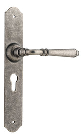Tradco Reims Lever Long Plate, Rumbled Nickel, Euro