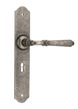 Tradco Reims Lever Long Plate, Rumbled Nickel, Skeleton Key