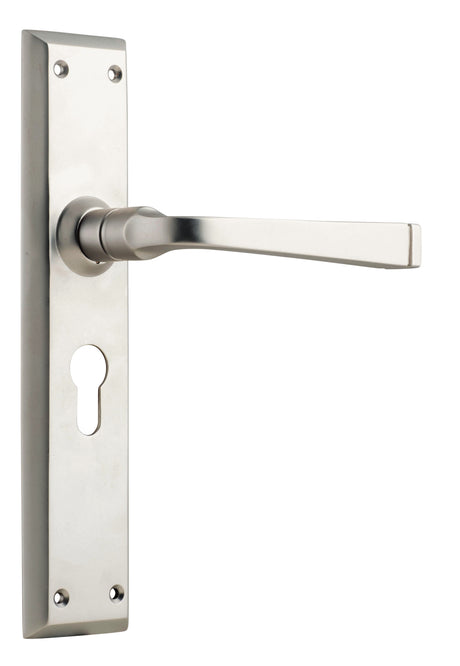 Tradco Menton Lever Long Backplate, Satin Nickel, Euro