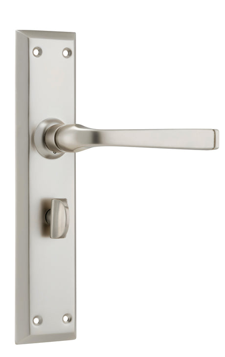 Tradco Menton Lever Long Backplate, Satin Nickel, Privacy