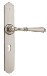 Tradco Reims Lever Long Plate, Satin Nickel, Skeleton Key