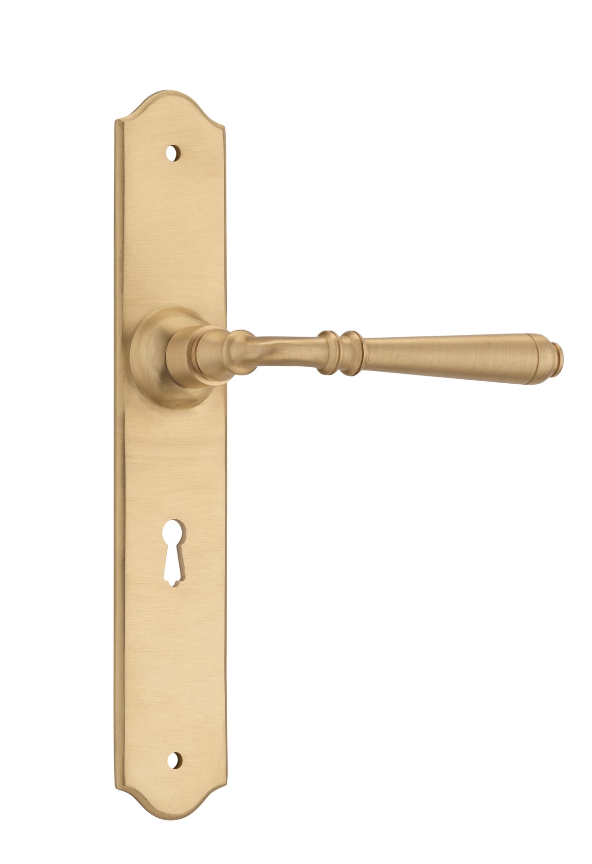 Tradco Reims Lever Long Plate, Satin Brass, Skeleton Key