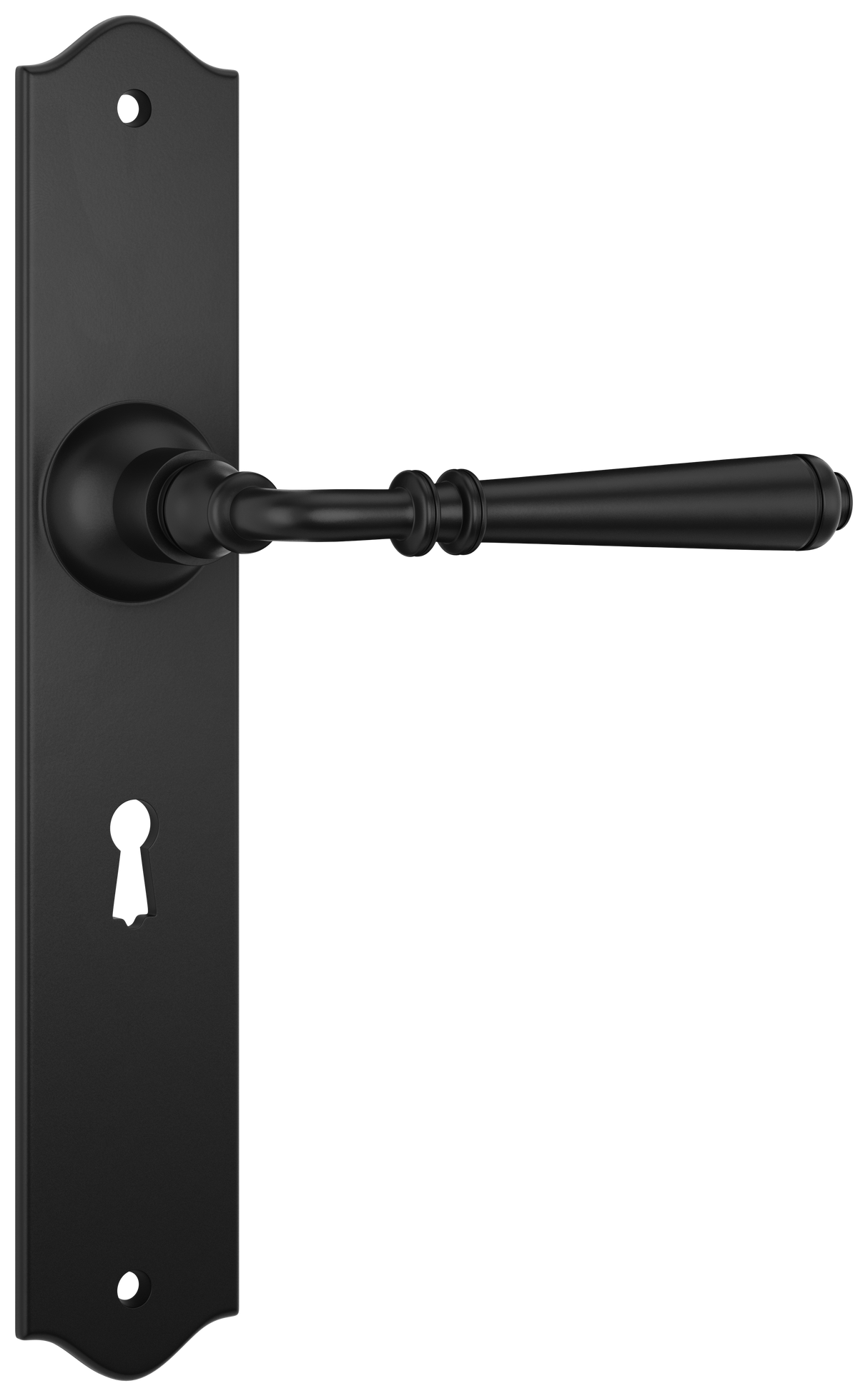 Tradco Reims Lever Long Plate, Matt Black, Skeleton Key