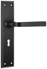 Tradco Menton Lever Long Backplate, Matt Black, Skeleton Key