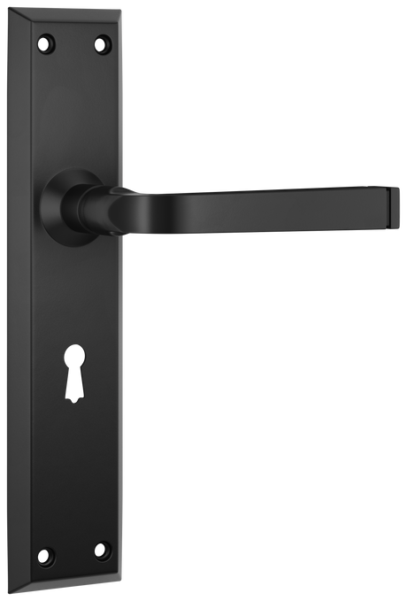 Tradco Menton Lever Long Backplate, Matt Black, Skeleton Key