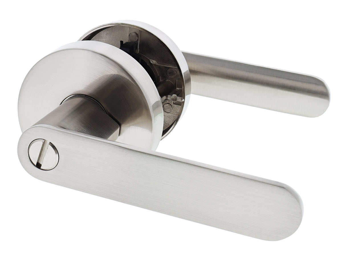 Nidus Spring Round Rose Lever Set - Privacy - Brushed Nickel