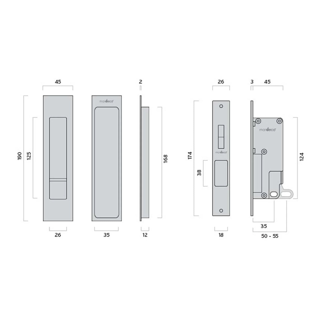 Mardeco M Series Flush Pull Rectangular Privacy Sets