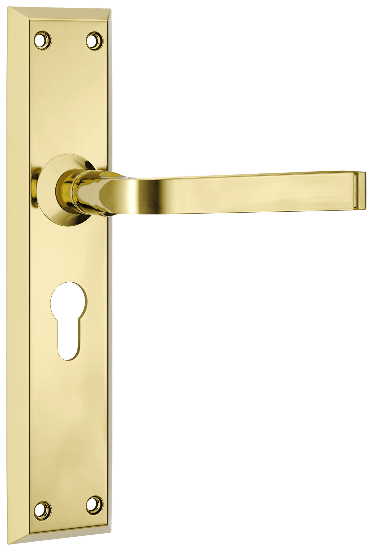 Tradco Menton Lever Long Backplate Door Handle - Polished Brass - Euro (0675E)