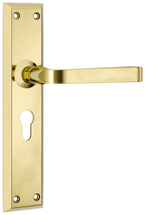 Tradco Menton Lever Long Backplate Door Handle - Polished Brass - Euro (0675E)