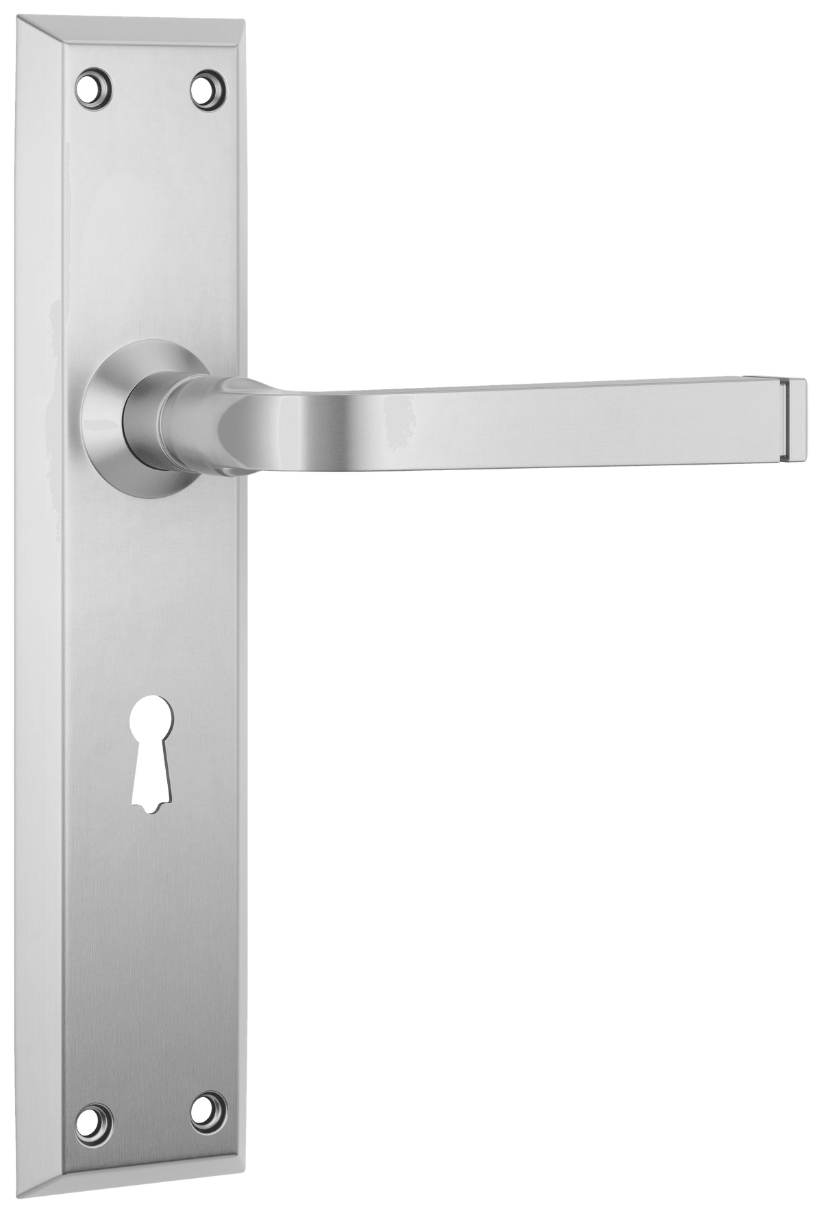 Tradco Menton Lever Long Backplate Door Handle - Satin Chrome - Skeleton Key (0688)