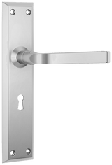 Tradco Menton Lever Long Backplate Door Handle - Satin Chrome - Skeleton Key (0688)