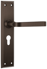 Tradco Menton Lever Long Backplate Door Handle - Antique Brass - Euro (0678E)