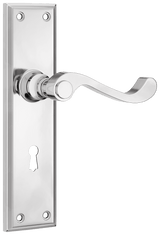 Tradco Milton Lever on Long Backplate - Chrome Plated - Skeleton Key (0791)
