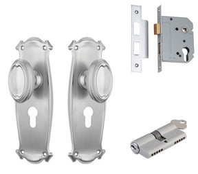 Tradco Bungalow Knob - Complete Kits - Satin Chrome - Entrance Set Locking - Key / Key (0870KENTREURO57KK)