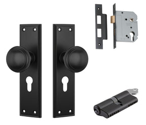 Tradco Milton Knob - Complete Kits - Matt Black - Entrance Set Locking - Key / Key (6450KENTREURO57KK)
