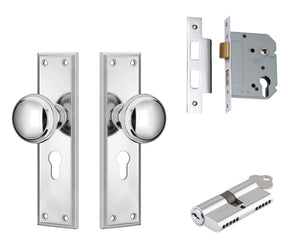 Tradco Milton Knob - Complete Kits - Chrome Plated - Entrance Set Locking - Key / Key (0732KENTREURO57KK)