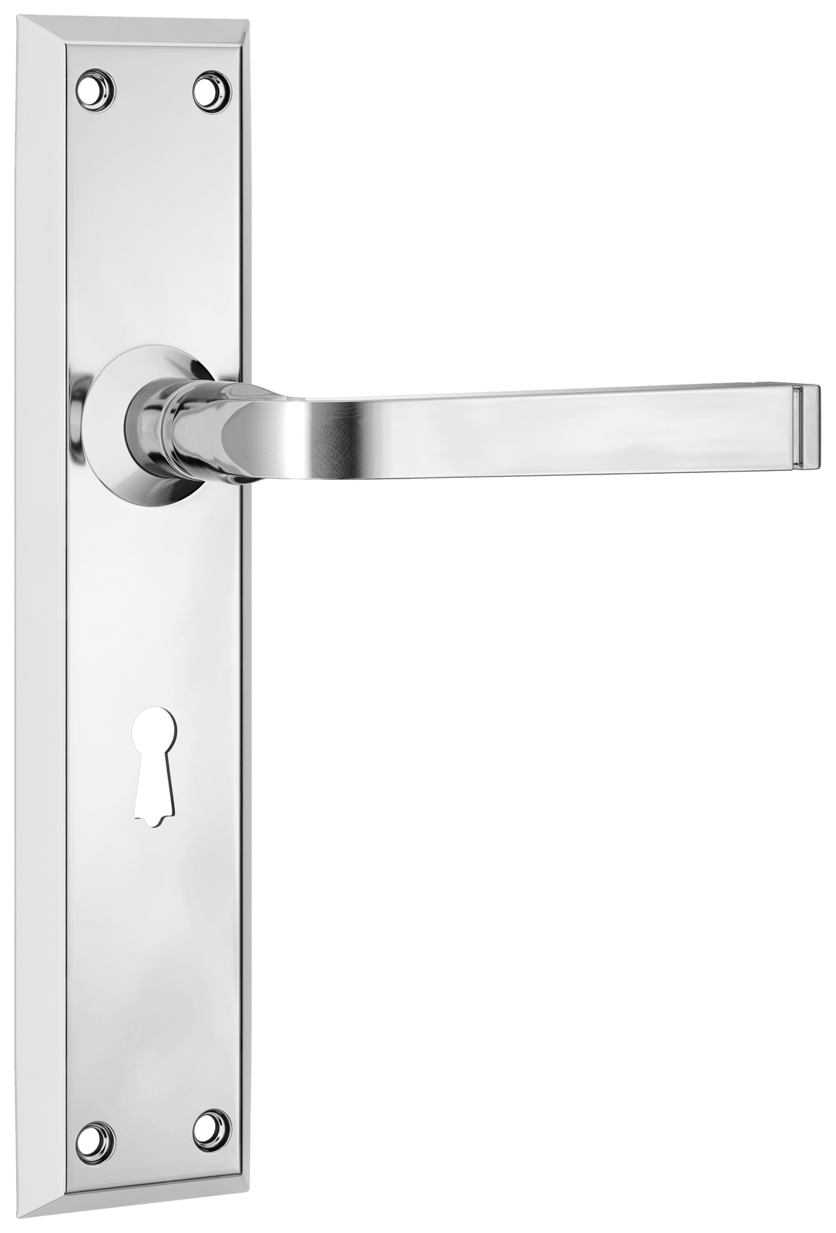 Tradco Menton Lever Long Backplate Door Handle - Chrome Plated - Skeleton Key (0685)