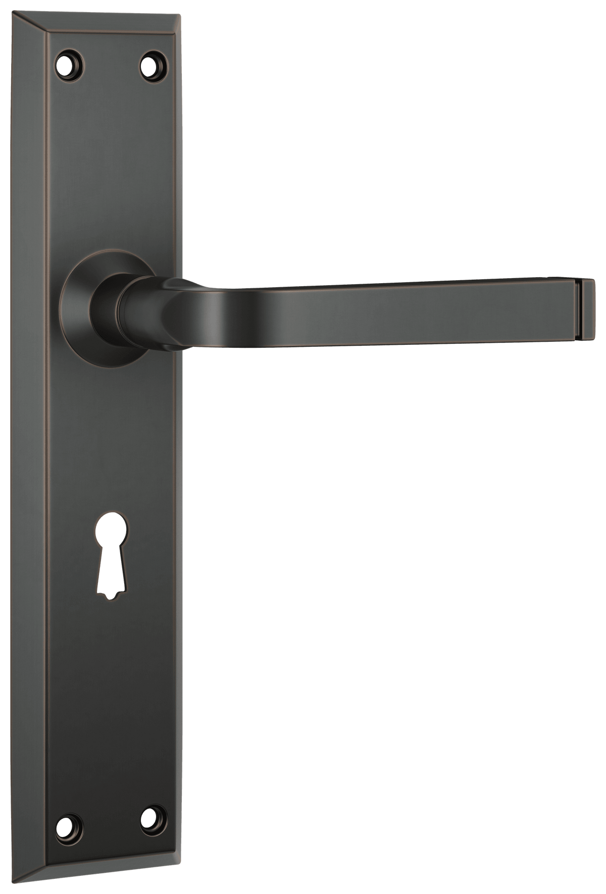 Tradco Menton Lever Long Backplate Door Handle - Antique Copper - Skeleton Key (0682)