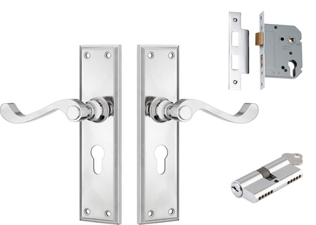 Tradco Milton Lever - Complete Kits - Chrome Plated - Entrance Set Locking - Key / Key (0790KENTREURO57KK)